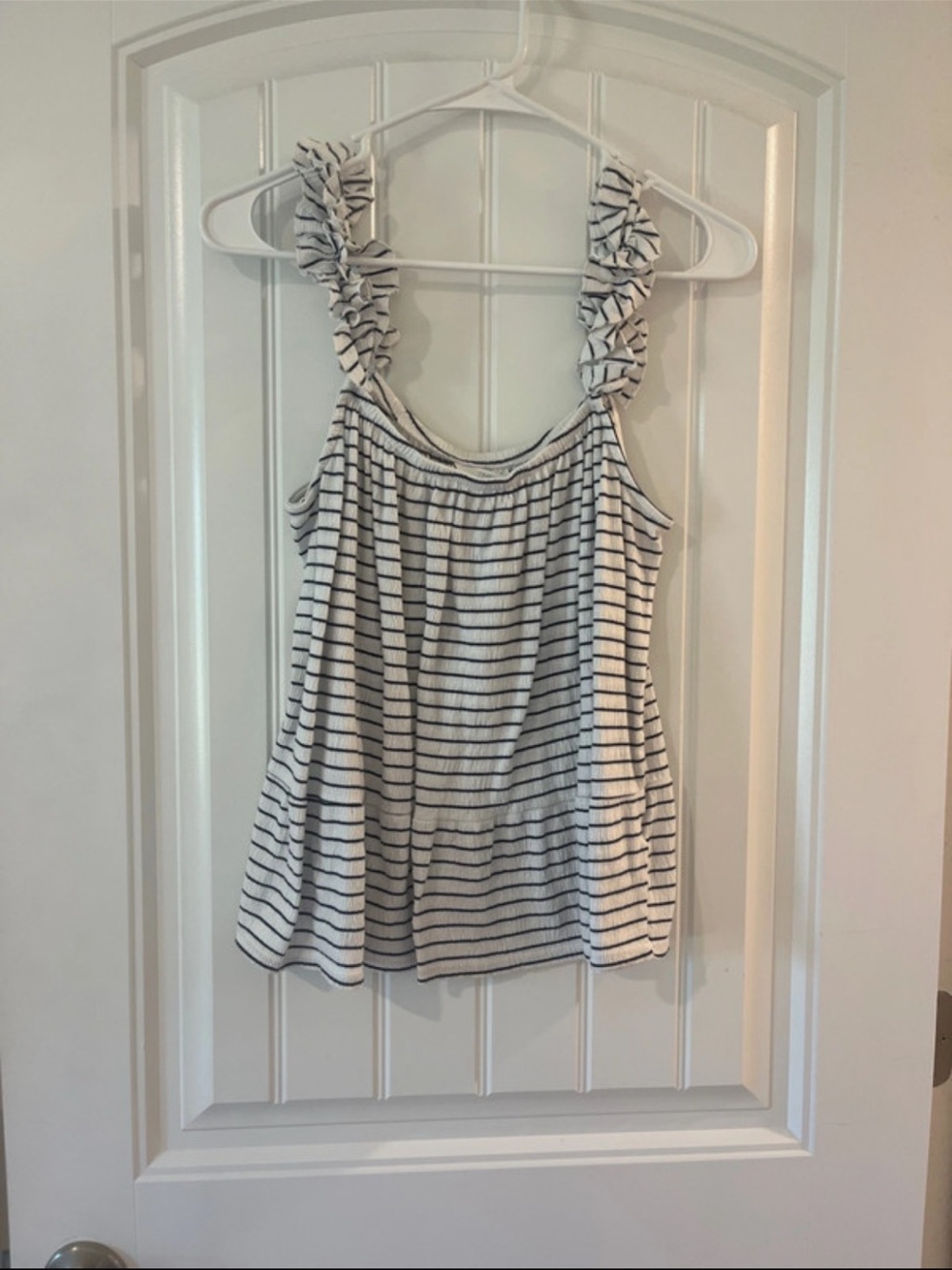 Striped Ruffle Strap Women’s Tank Top - White/Black